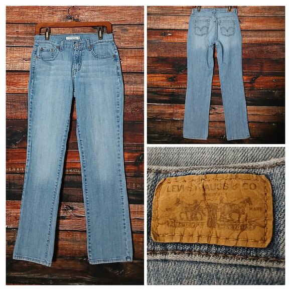 Levis 505 Jeans Size 4 Short Straight Leg Mid Rise Light Wash Blue Denim Stretch - Picture 1 of 8